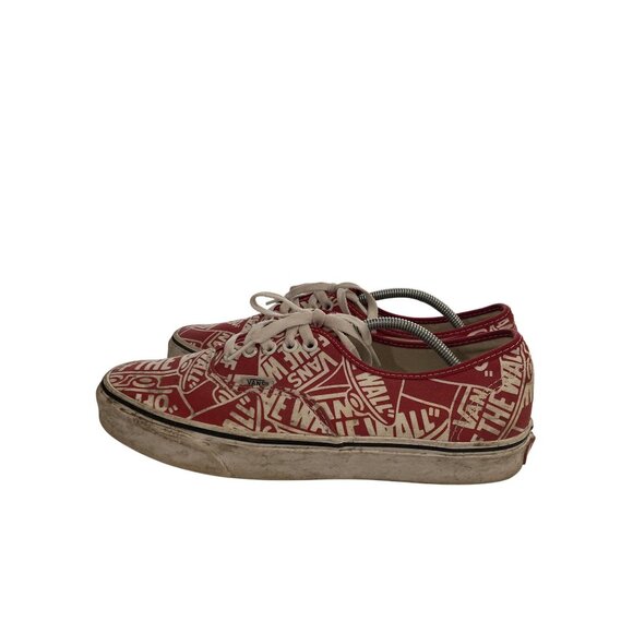 Vans Unisex size Men 10 Women 12 Red "Off The Wall" Print Canvas skate Sneakers - Picture 3 of 8